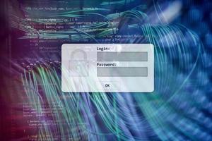 Serverraum, Login- und Passwortabfrage, Datenzugriff und Sicherheit. foto