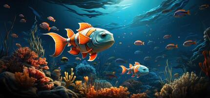 ai generiert Fisch Leben Hintergrund hd Unterwasser, Fisch im ein Meer, foto