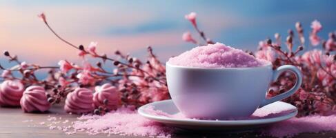 ai generiert Lavendel Salz, Tasse von Kaffee, foto