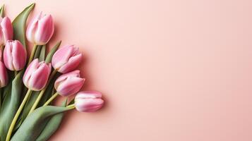 ai generiert Tulpe Blume auf Pastell- Hintergrund mit Kopieren Raum foto