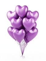 ai generiert ein Bündel von lila herzförmig Luftballons filmisch Foto auf ein Weiß Hintergrund. hohe Auflösung. ai generativ