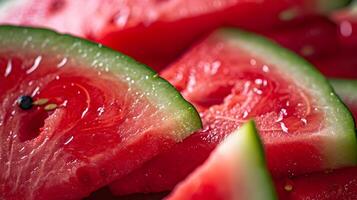 ai generiert Nahansicht Essen Foto von lecker saftig Wassermelone Hintergrund Sanft Schatten. hoch Qualität. ai generativ