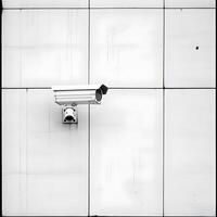 ai generiert Überwachung Kamera auf ein Weiß Mauer draußen. hohe Auflösung. ai generativ foto