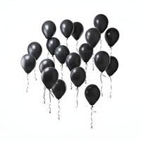 ai generiert schwarz Luftballons fliegend oben filmisch Foto auf ein Weiß Hintergrund. hoch Qualität. ai generativ