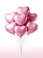 ai generiert ein Bündel von Rosa herzförmig Luftballons filmisch Foto auf ein Weiß Hintergrund. hohe Auflösung. ai generativ