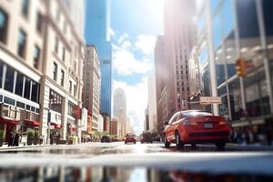 ai generiert amerikanisch Innenstadt Straße Aussicht beim sonnig Sommer- Tag, neural Netzwerk generiert Bild foto