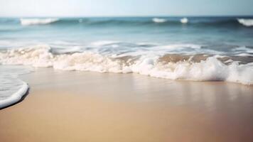 ai generiert Nahansicht Meer Surfen und Sand Strand beim sonnig Tag, neural Netzwerk generiert fotorealistisch Bild foto