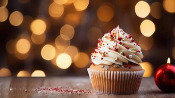 ai generiert ein Cupcake gekrönt mit Zimt Stöcke auf ein Weiß Hintergrund foto