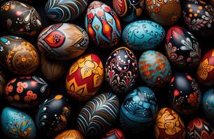 ai generiert ein bunt Sammlung von gemalt Ostern Eier foto