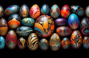 ai generiert ein groß Sammlung von gemalt Eier foto