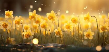 ai generiert ein Feld von Gelb Narzissen im das Frühling Zeit foto