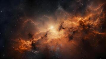 ai generiert Fantastisch Raum Nebel mit glühend kosmisch Wolken auf schwarz Hintergrund, neural Netzwerk generiert Bild foto