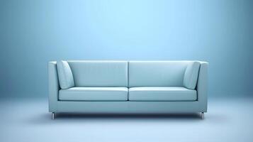 ai generiert minimalistisch hellblau Sofa auf Licht Blau Hintergrund, neural Netzwerk generiert Bild foto