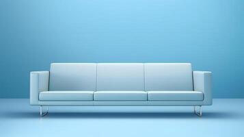 ai generiert minimalistisch hellblau Sofa auf Licht Blau Hintergrund, neural Netzwerk generiert Bild foto