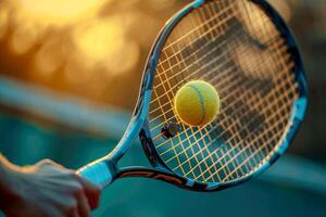 ai generiert Tennis Hand Spieler mit Schläger. generativ ai foto