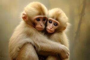 ai generiert Mutter Affe mit ihr Affe Kind Umarmung zusammen im shinning Licht. generativ ai foto