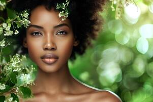 ai generiert frisch Grün Schönheit Frühling Banner Eleganz zum jeder Frau foto