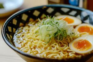 ai generiert japanisch Ramen Eleganz Folk-Design Nahansicht foto