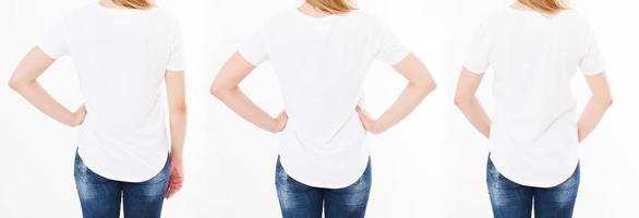 Rückansichten Set Frauen T-Shirt isoliert auf weißem Hintergrund, Mock-up foto