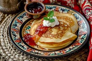 ai generiert Volk Eleganz traditionell Russisch Dessert im ein anmutig Präsentation foto