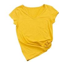 gelbes T-Shirt kann als Designvorlage verwendet werden, gelbes T-Shirt isolierte Mockup-Draufsicht, leeres T-Shirt Hintergrundhemd Mockup leer foto
