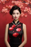 ai generiert zeitgenössisch Anmut Chinesisch Neu Jahr im modern Qipao Mode foto