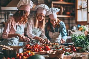 ai generiert kulinarisch Leidenschaft Frau beschäftigt, verlobt im Gemüse prep zum Kochen foto