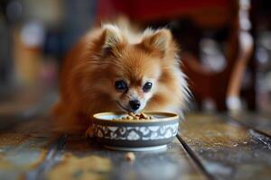 ai generiert Gourmet Eckzahn Bohnenkraut Momente im ein Hund Essen Erfahrung foto