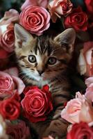 ai generiert Katze Amor Verbreitung Liebe mit ein Valentinstag Herz foto