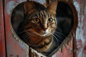 ai generiert Kitty Amoretten Whisker-befeuert Romantik im Herz Formen foto