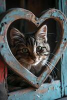 ai generiert Kitty Amoretten Whisker-befeuert Romantik im Herz Formen foto