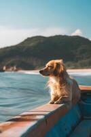 ai generiert Sonne Sand und Schwänze glückselig Haustiere auf das Strand foto