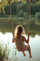 ai generiert der Natur Spielplatz Kinder Umarmen Grün Spaß und Aktivitäten foto