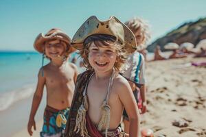 ai generiert Spaß im das Grüns Kinder einnehmend im der Natur spielerisch Reich foto