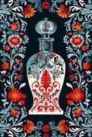 ai generiert schick Erbe Russisch Motiv Parfüm Flasche mit Volk Muster foto