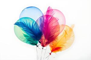 ai generiert gefiedert launisch transparent Luftballons gefüllt mit bunt Federn foto