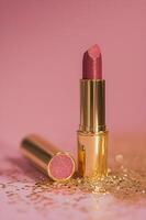 ai generiert strahlend Eleganz Rosa und Gold bilden glam mit ein Sparklecore Twist foto