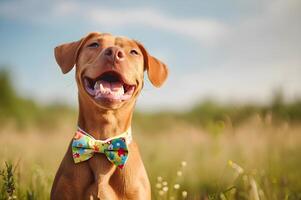 ai generiert Blütenblatt abspielen schön Frühling Banner Erfassen das Freude von ein glücklich Hund foto