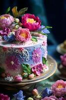 ai generiert Blühen Freude Frühling Kuchen Banner Schönheit foto