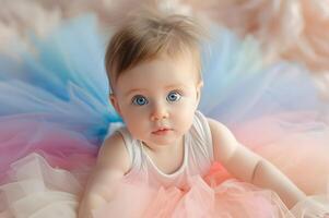 ai generiert bezaubernd Kleinkind Ensemble regenbogeninspiriert zart Niedlichkeit foto