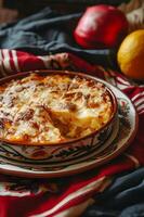 ai generiert südwestlich Freude Tamale Kuchen auf ein dekorativ Keramik Teller foto