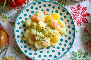 ai generiert Hausmannskost Glück Süd- Kartoffel Salat Perfektion foto