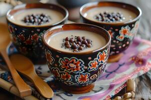 ai generiert Volk Verschmelzung Dessert Soja Milch Pudding mit Azuki Bohnen foto