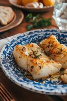 ai generiert traditionell Portugiesisch Essen Fotografie Bacalhau Gericht Präsentation foto