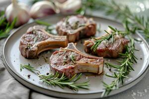 ai generiert Lamm Koteletts mit Rosmarin und Knoblauch. generativ ai foto