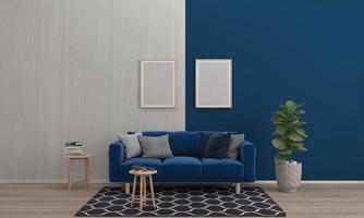 3D gerenderter moderner Wohnzimmerrahmen mit Sofa - Couch und Tisch foto