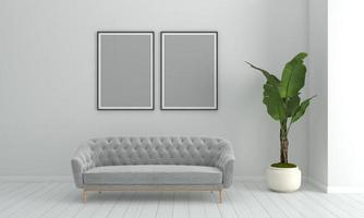 3D gerenderter moderner Wohnzimmerrahmen mit Sofa - Couch und Tisch foto