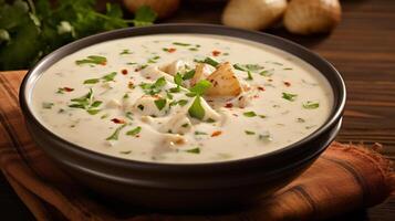 ai generiert cremig Muschel Chowder foto