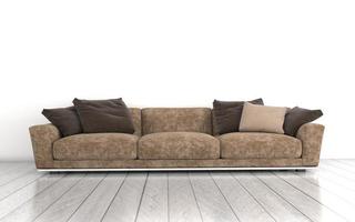 3D-Rendering des modernen Wohnzimmers mit Sofa - Couch und Tisch realistisches Modell foto