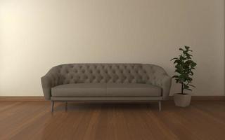 3D-Rendering des modernen Wohnzimmers mit Sofa - Couch und Tisch realistisches Modell foto